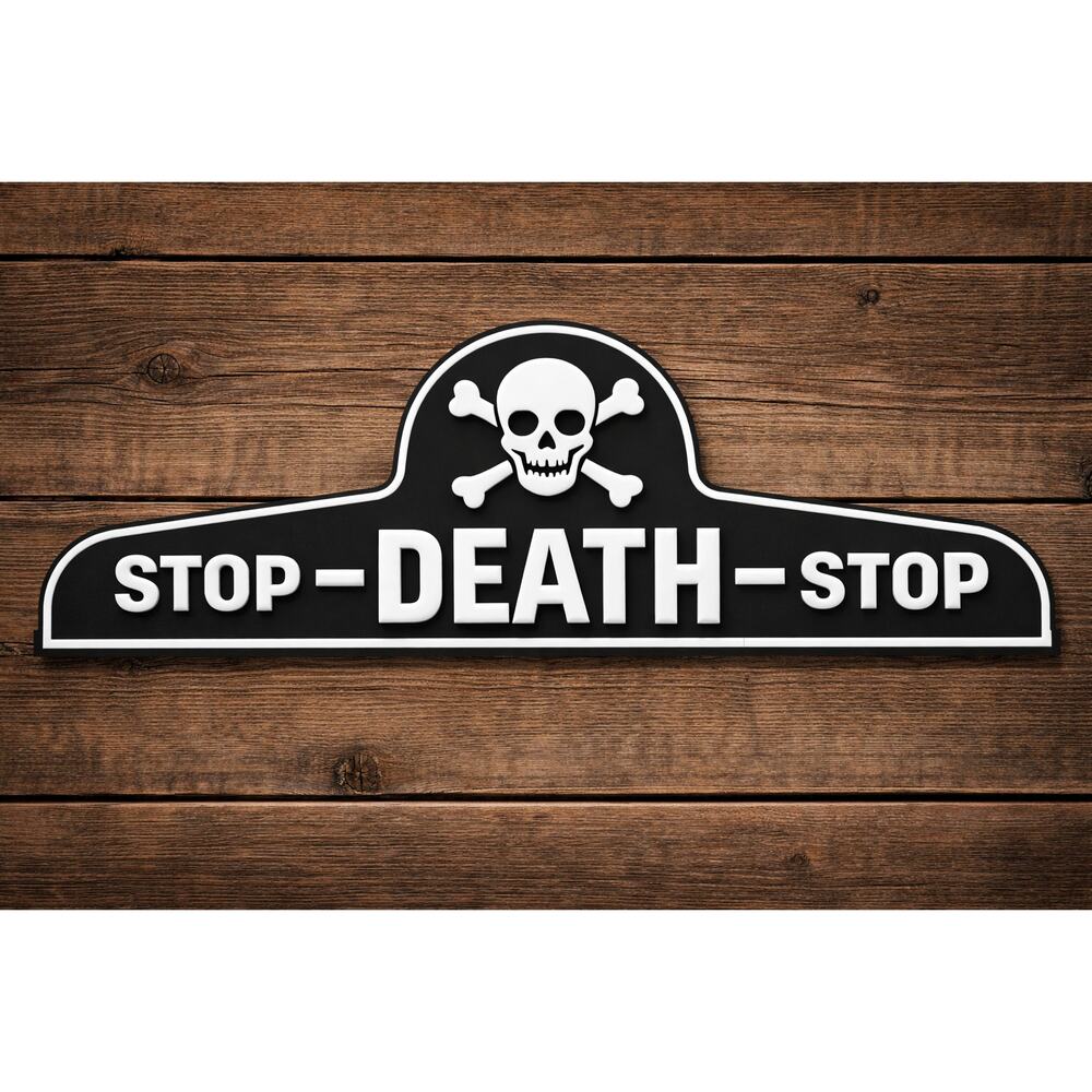 Billups Train Crossing Signal Sign STOP DEATH Skull Railroad Railway Warning